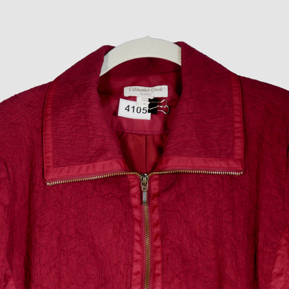 Coldwater Creek Jacket Blazer Womens Size 16 Dark Red Mixed Media Zip Pockets - Picture 3 of 9
